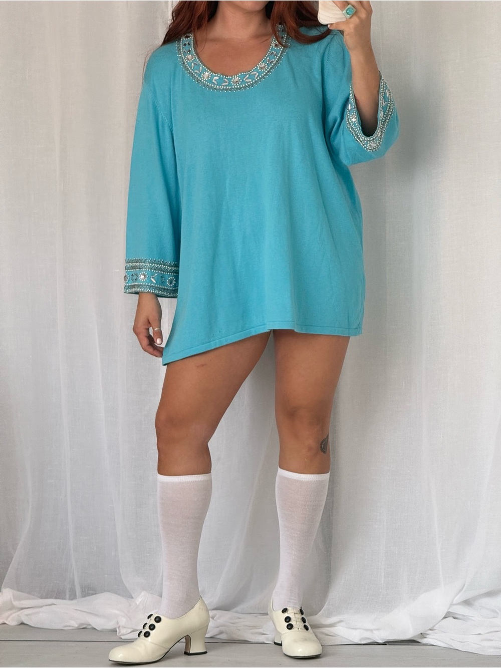✦ glam vintage 90s beaded tunic top / mini dress✦ - Picture 2 of 10
